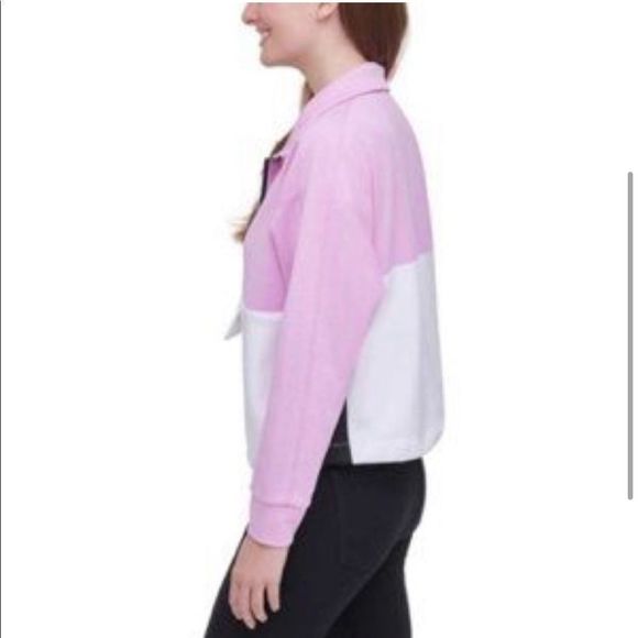 DKNY Pink White & Black Colorblock Tech Pullover Sweatshirt Anorak - Picture 3 of 12